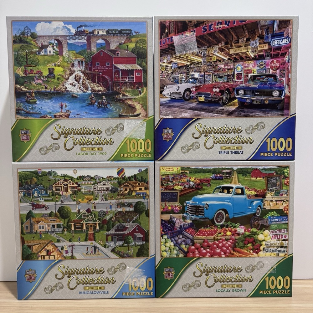Lot 4 Master Pieces 1000 Piece Puzzles BUNGALOWVILLE Labor Day 1909 TPL THREAT +
